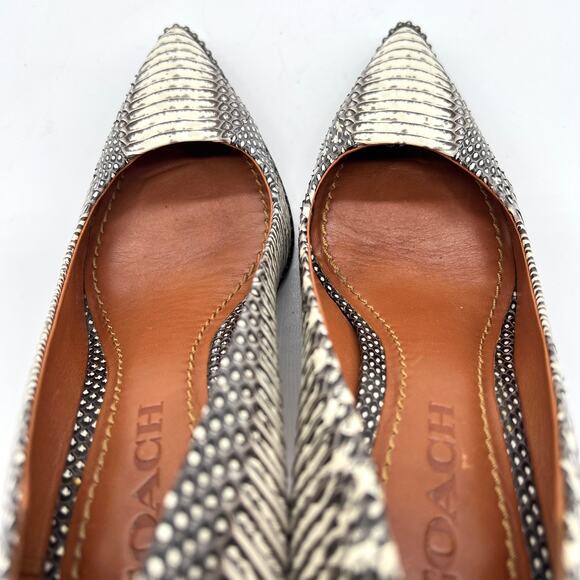 COACH Heels Womens 6 Black White Beadchain Pump in Snakeskin Leather Stiletto - Picture 9 of 12